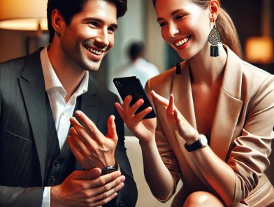 Escort and client using translation app.