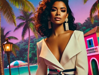 Elegant Dominican escort in a luxury setting.