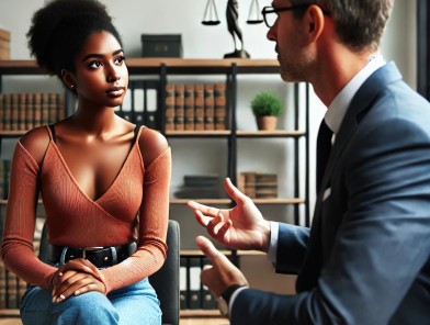 Sex worker receiving free legal advice.