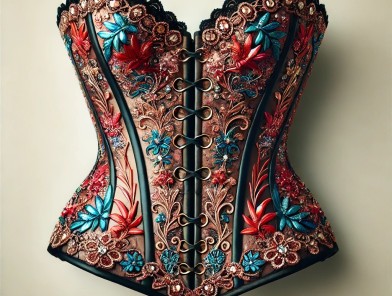 Corset, stockings, and heels enhancing allure.