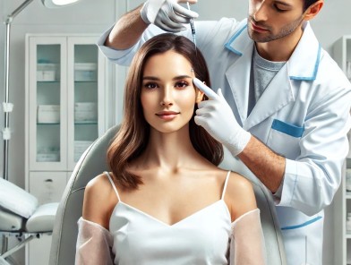 Woman receiving Botox injection at clinic.