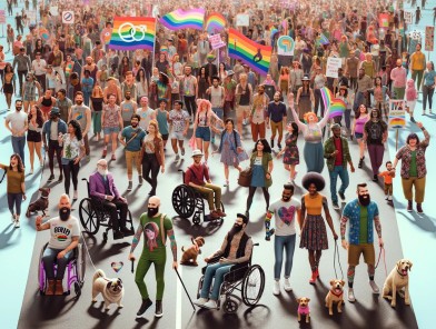 LGBTQ+ Pride parade with rainbow flag