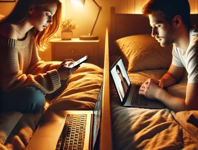 A couple using video chat for intimacy.