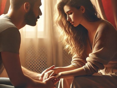 Woman facing sexual anxiety with partner