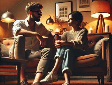 Client and escort sharing a deep conversation.