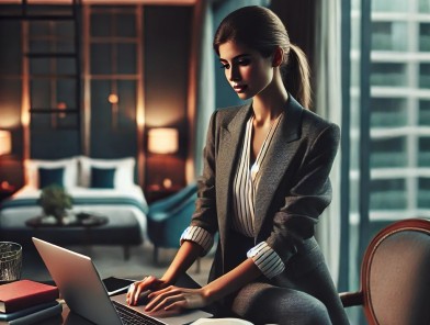 An escort studying online to enhance skills.