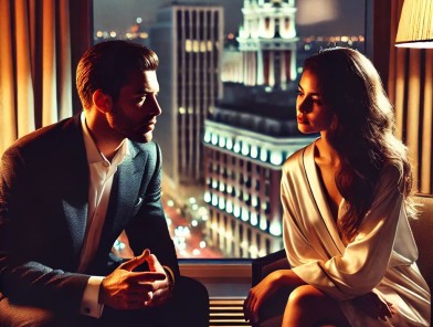 Businessman and escort share connection.